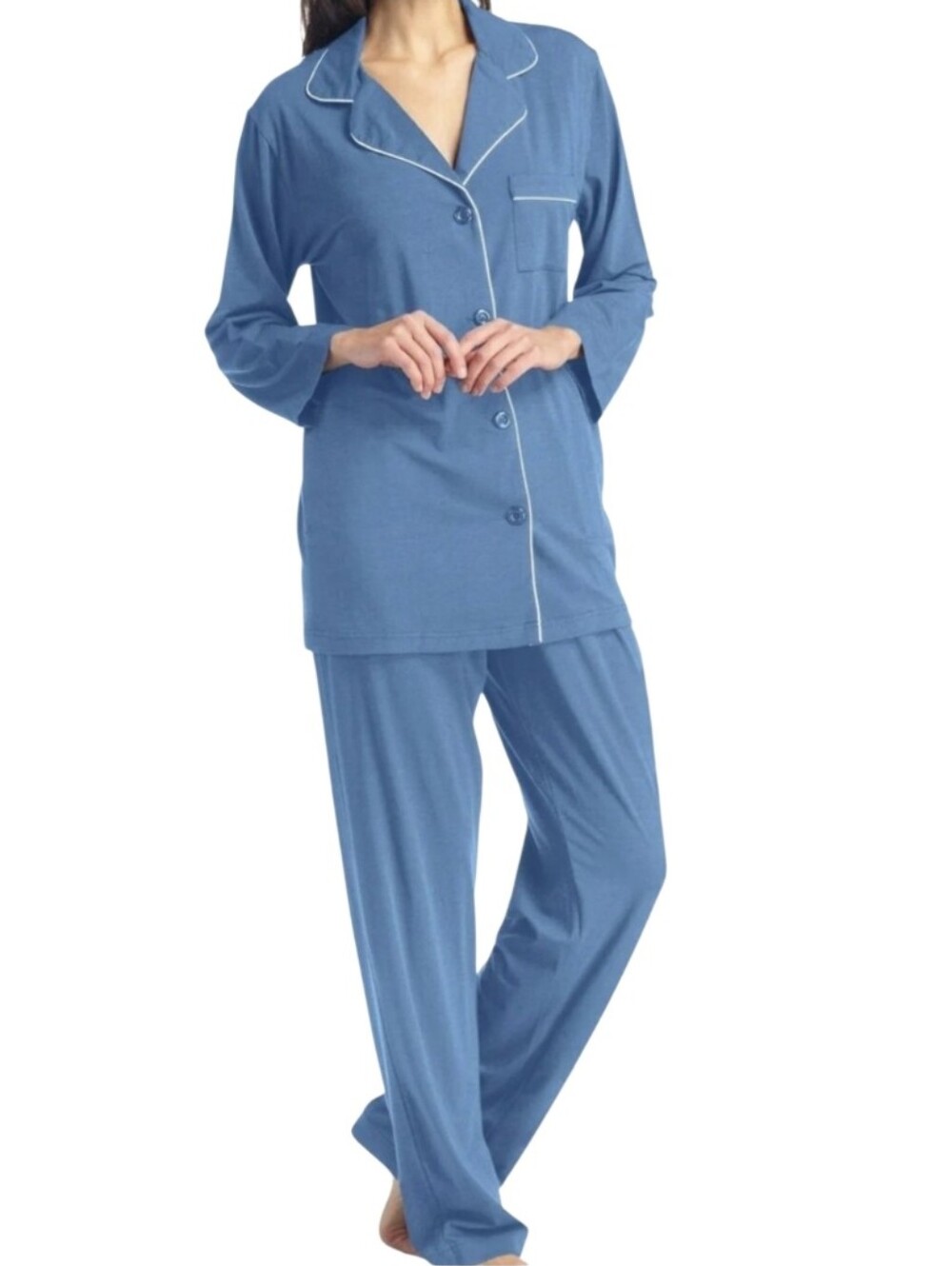 Fishers Finery Womans 2 Piece Jersey Pajama Set In Midnight Blue Size Large